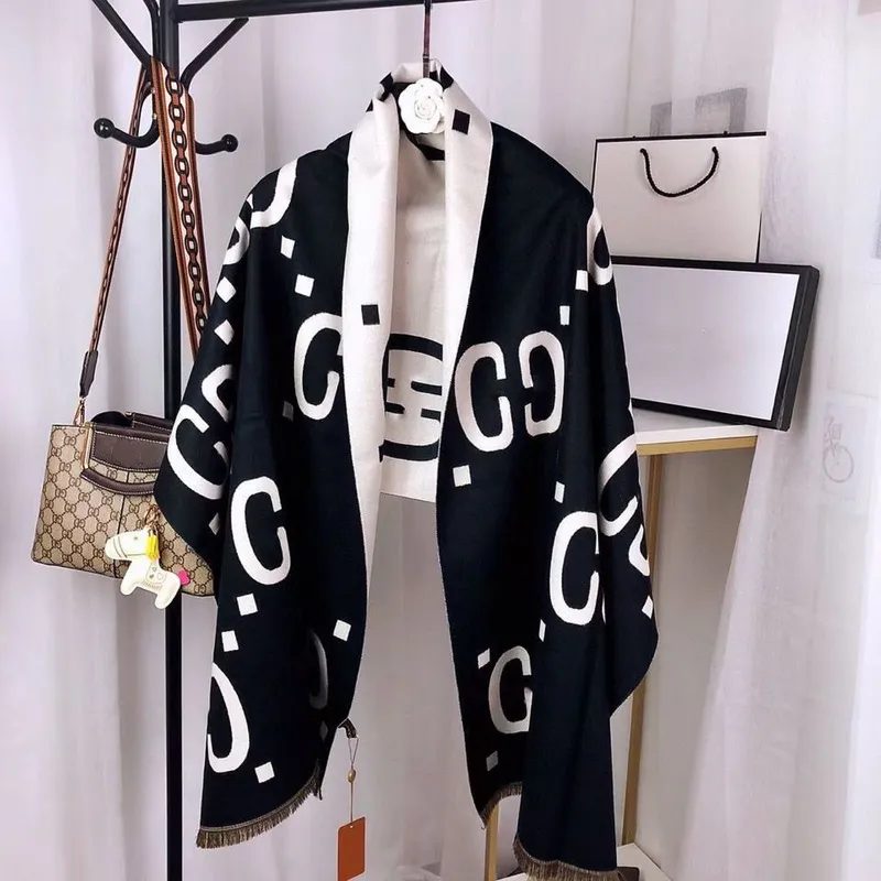 2023 Nueva bufanda de lujo G Diseñador 100% Cachemira Mujeres Mantón grueso Invierno Cálido Bufanda larga con flecos Pashmina 18
