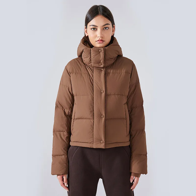 Atuendos de yoga chaqueta de pato recortado con capucha otoño invierno cálido de gran tamaño