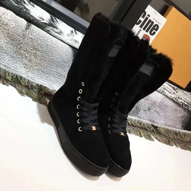 Botas de diseñador de lujo Mujer Martin Boot Print Botas hasta la rodilla de cuero Gamuza de invierno Diapositivas de piel real 