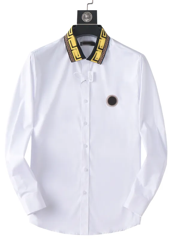 Camisa informal para hombre Marca de diseñador Primavera Verano Oficina de negocios Camisa de vestir para hombre Cuello ancho de