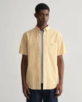 Camisa Regular Fit de manga corta en algodón y lino a rayas
