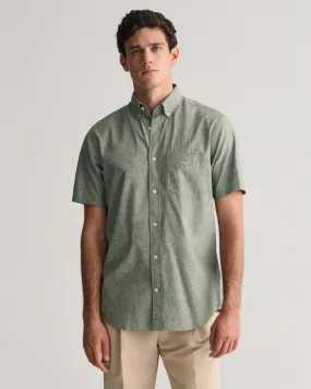 Camisa Regular Fit de manga corta en algodón y lino