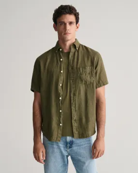 Camisa Regular Fit de manga corta y lino teñido en prenda