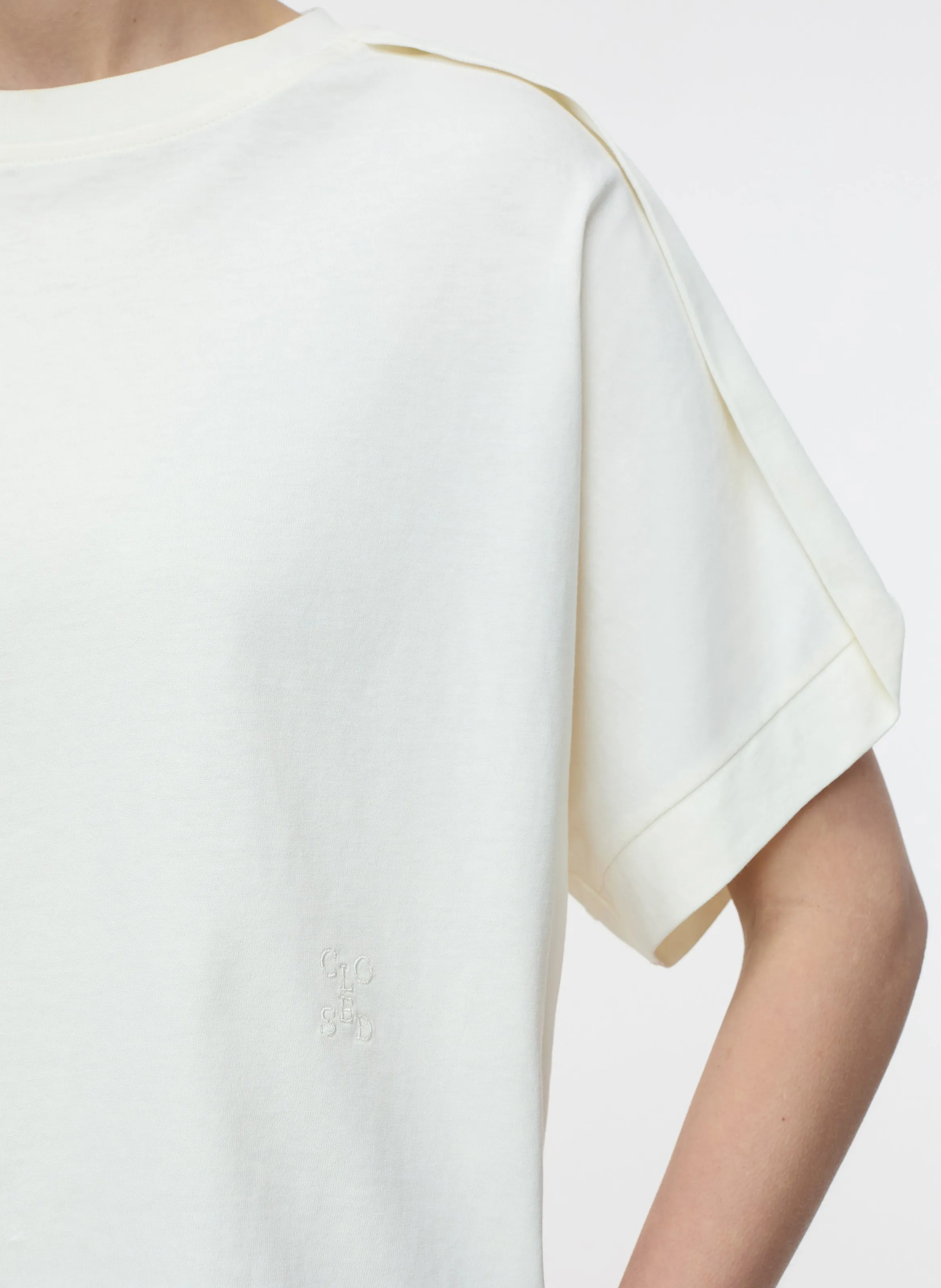 CLOSED Camiseta de algodón con cuello redondo  en beige