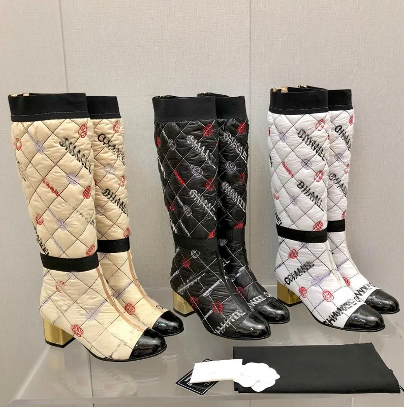 Diseñador Botas de lujo High Fibers mixtas Lambbskin Women Women Boots informales de invierno