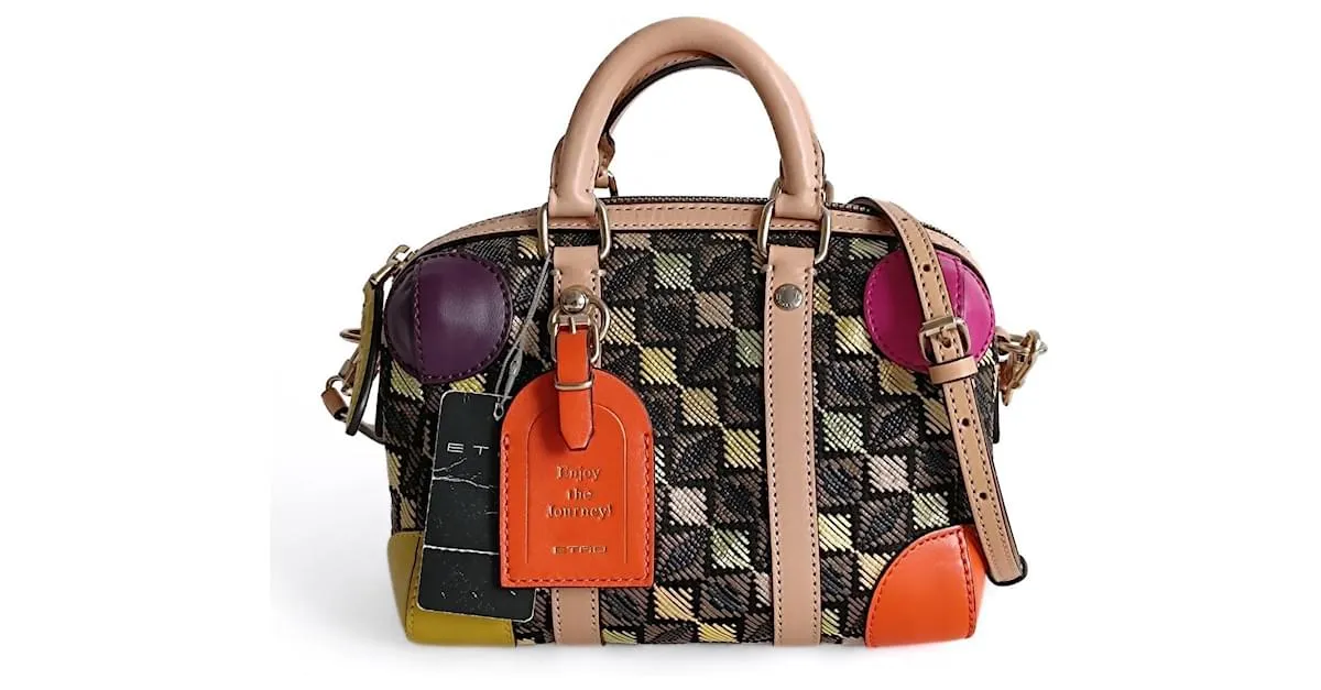 Etro borsa Mini Speedy a tracolla de rafia y piel multicolor 