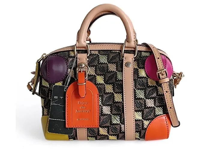 Etro borsa Mini Speedy a tracolla de rafia y piel multicolor 