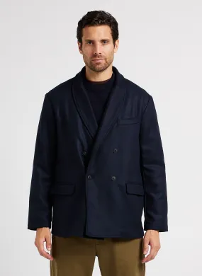 OMIN CHEVIOT - Chaqueta de mezcla de lana con cuello chal en azul