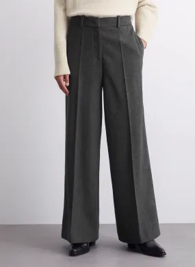 Pantalón ancho de mezcla de lana con talle alto en gris