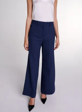 Pantalón ancho de talle alto a rayas de lana mezclada en rayado