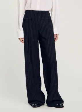 Pantalón de lana recto de rayas en negro