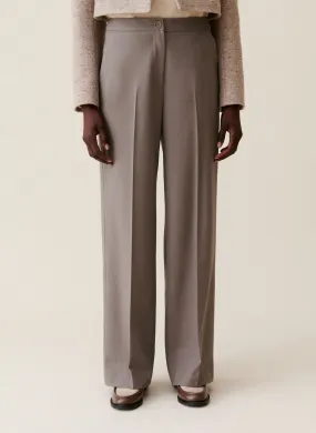 Pantalón recto de lana mezclada en marron