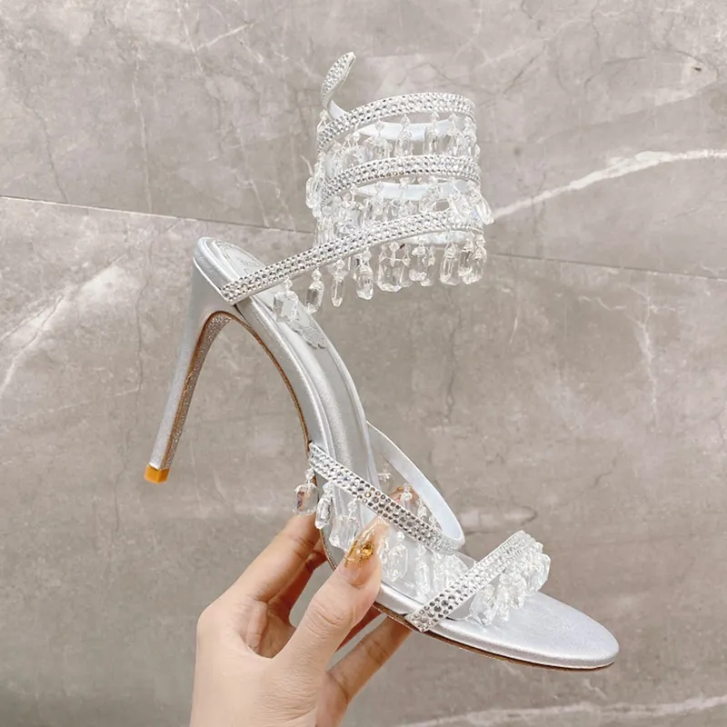 Sandalias zapatos de diseño tacones de tacones de tacones de tacón de lujo colgante de diez dianosillo twining anillo de pie par