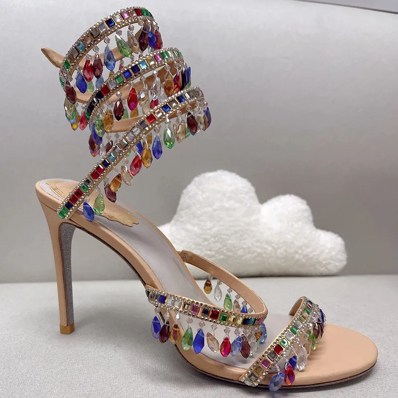Sandalias zapatos de diseño tacones de tacones de tacones de tacón de lujo colgante de diez dianosillo twining anillo de pie par