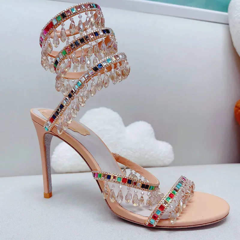 Sandalias zapatos de diseño tacones de tacones de tacones de tacón de lujo colgante de diez dianosillo twining anillo de pie par