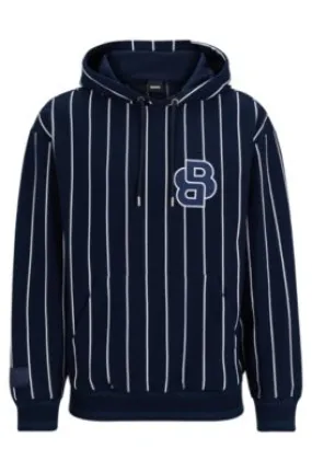 Sudadera con capucha de algodón mercerizado a rayas con monograma doble