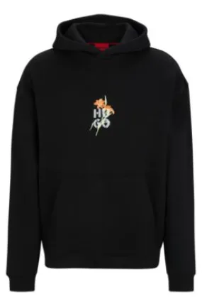 Sudadera con capucha oversize fit de algodón con ilustración floral