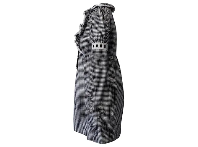 Vestido de cuadros vichy bordado de Miu Miu en algodón negro Impresión de pitón 