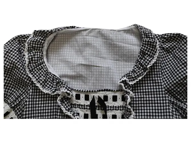 Vestido de cuadros vichy bordado de Miu Miu en algodón negro Impresión de pitón 