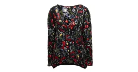 Vintage negro y multicolor Karl Lagerfeld Primavera/verano 1985 Top adornado de alta costura Talla FR 36 