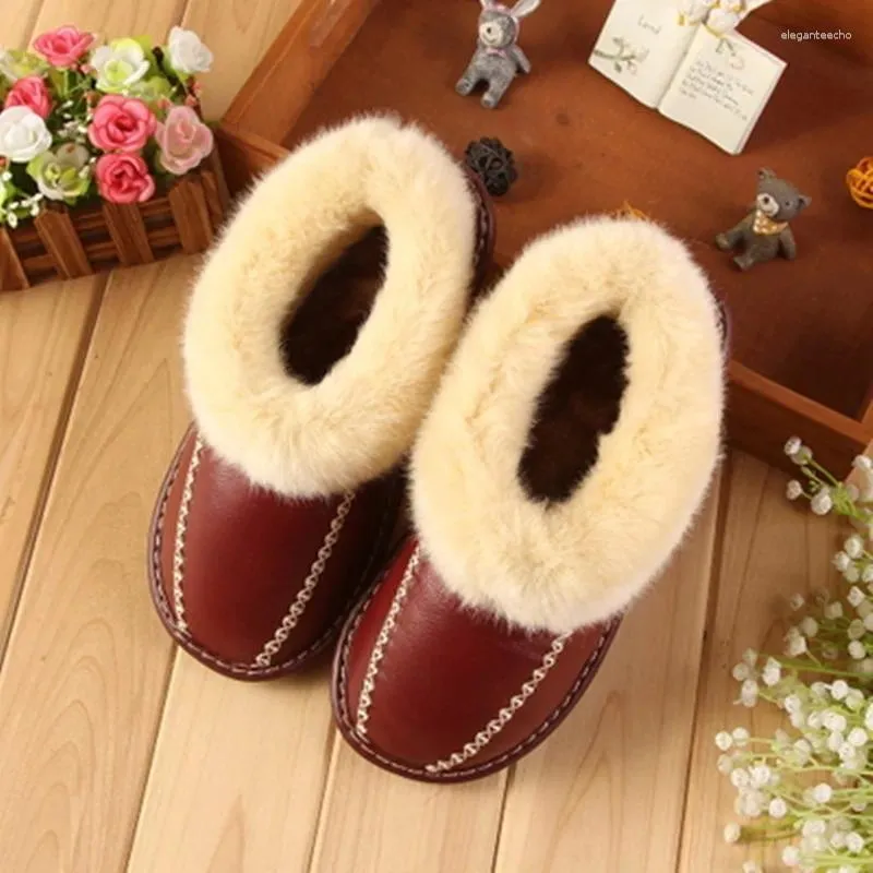 Zapatillas parejas zapatos para el hogar genuino cuero invierno invernal tibio tibio anti-slip stick