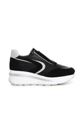 zapatos slip-on de mujer en piel y glitter black